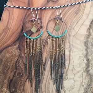 Alchemilla brass hoop and turquoise earrings